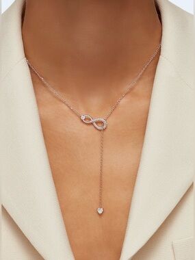 Swarovski Rose-Gold Infinity Lariat Necklace with Heart Drop
